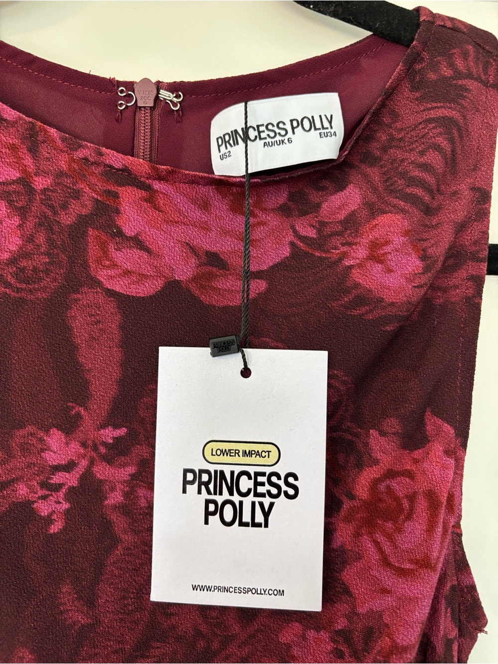 NWT Princess Polly Vivre Mini Dress Burgundy Paisley Floral Women’s Size US 2 - Picture 8 of 11